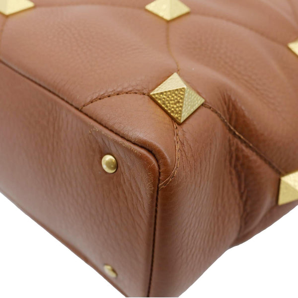 VALENTINO Roman Stud Large Leather Tote Bag Saddle Brown