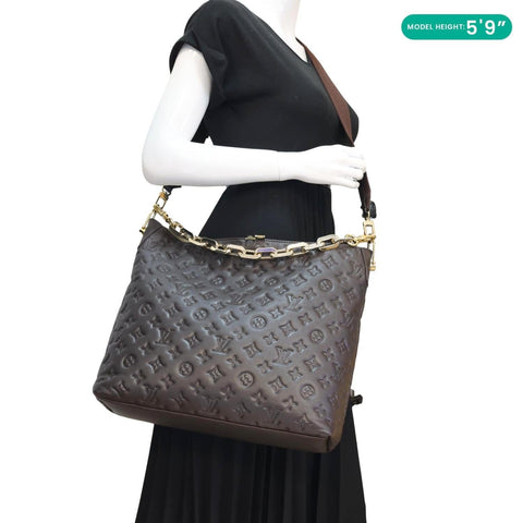 LOUIS VUITTON Coussin Monogram Embossed Leather Hobo Bag Brown
