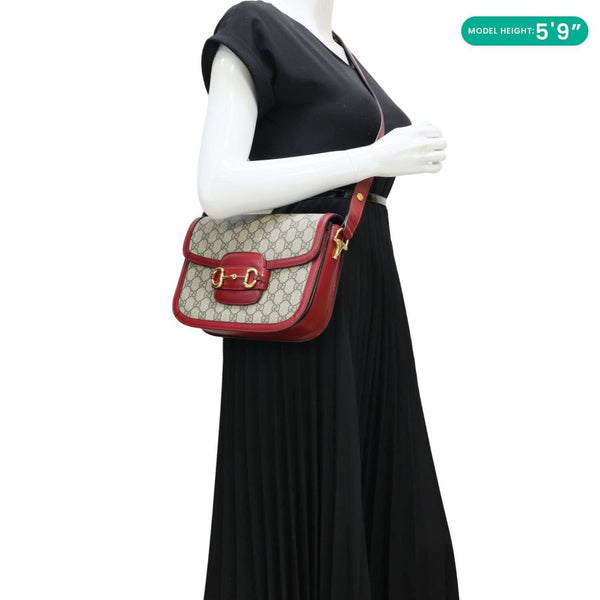 GUCCI Horsebit 1955 GG Supreme Canvas Shoulder Bag Beige 602204