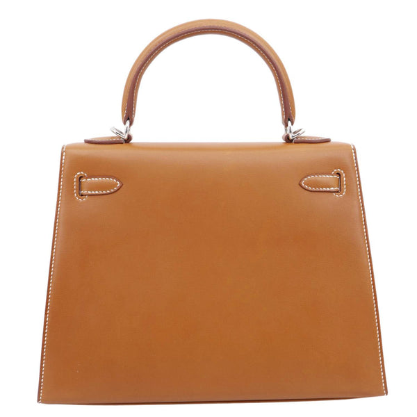 HERMES Kelly 25 Sellier Calfskin Leather Shoulder Bag Brown
