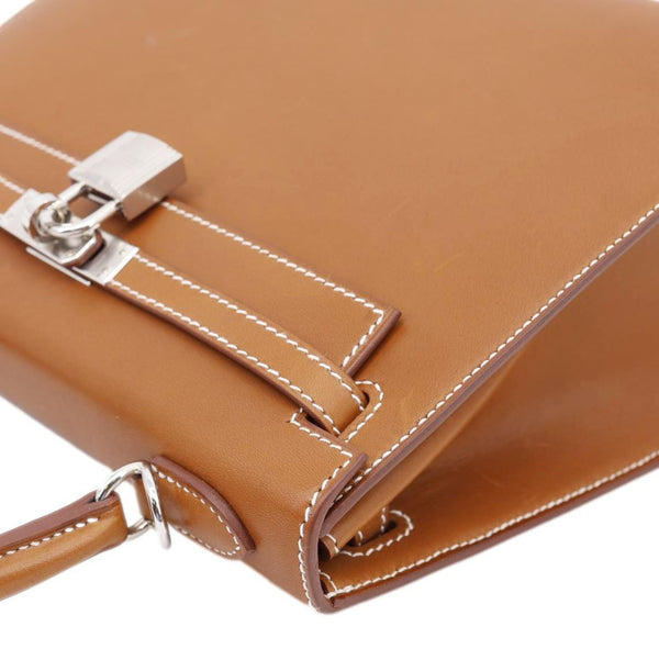 HERMES Kelly 25 Sellier Calfskin Leather Shoulder Bag Brown