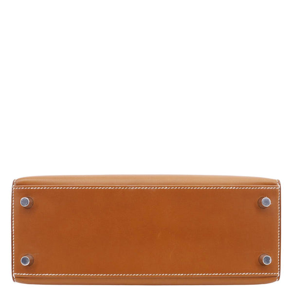 HERMES Kelly 25 Sellier Calfskin Leather Shoulder Bag Brown