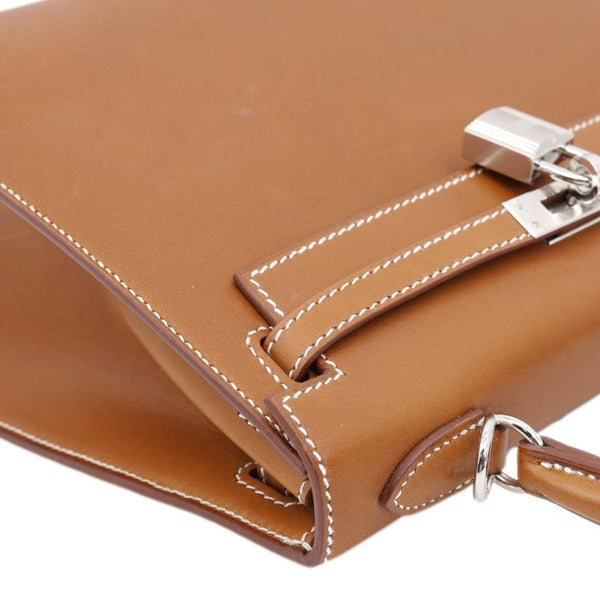 HERMES Kelly 25 Sellier Calfskin Leather Shoulder Bag Brown