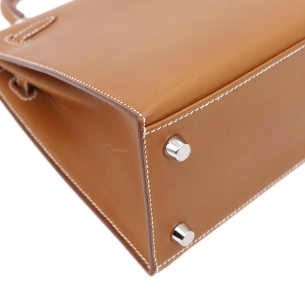 HERMES Kelly 25 Sellier Calfskin Leather Shoulder Bag Brown