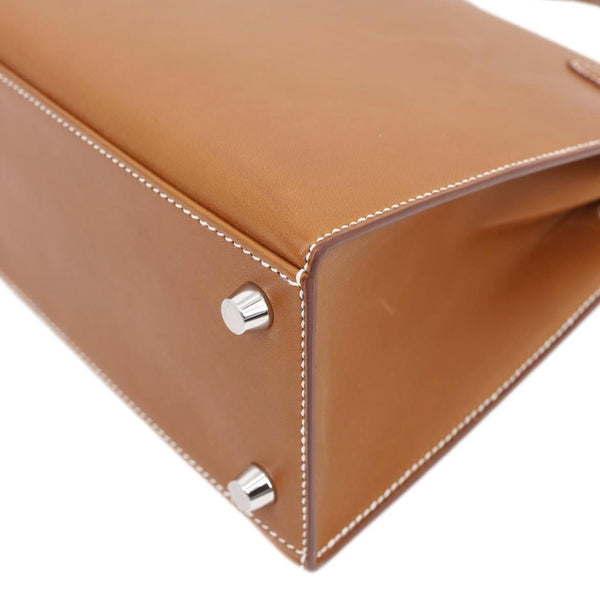 HERMES Kelly 25 Sellier Calfskin Leather Shoulder Bag Brown