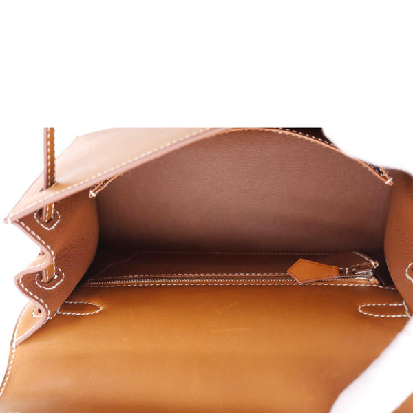 HERMES Kelly 25 Sellier Calfskin Leather Shoulder Bag Brown