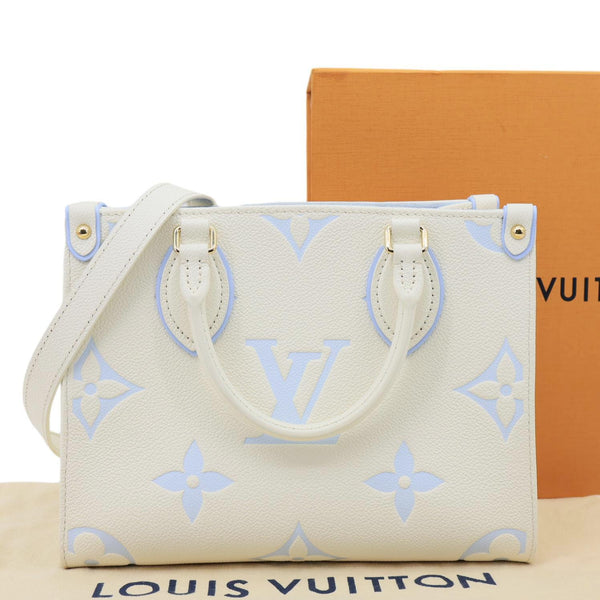 LOUIS VUITTON Onthego PM Giant Monogram Empreinte Leather Tote Shoulder Bag Cream