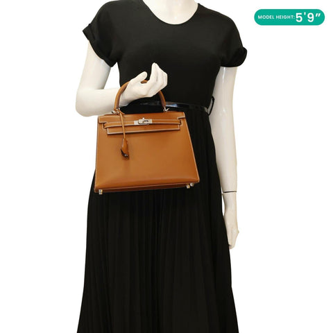 HERMES Kelly 25 Sellier Calfskin Leather Shoulder Bag Brown