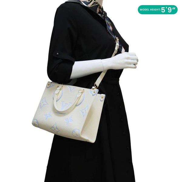 LOUIS VUITTON Onthego PM Giant Monogram Empreinte Leather Tote Shoulder Bag Cream
