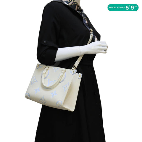 LOUIS VUITTON Onthego PM Giant Monogram Empreinte Leather Tote Shoulder Bag Cream