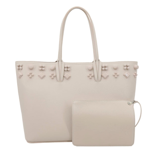 CHRISTIAN LOUBOUTIN Cabata Empire Studded Spike Leather Tote Bag Ivory