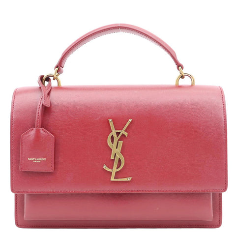 YVES SAINT LAURENT Monogram Sunset Leather Satchel Crossbody Bag Red