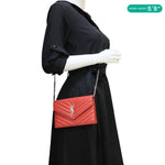 YVES SAINT LAURENT Envelope Cassandre Leather Chain Crossbody Bag Red