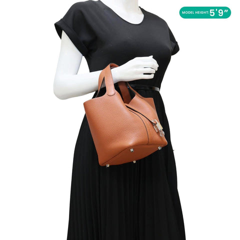 HERMES Picotin Lock 18 Taurillon Clemence Leather Hobo Bag Orange Apricot