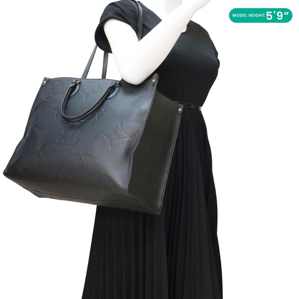 LOUIS VUITTON Onthego GM Monogram Empreinte Leather Tote Bag Black