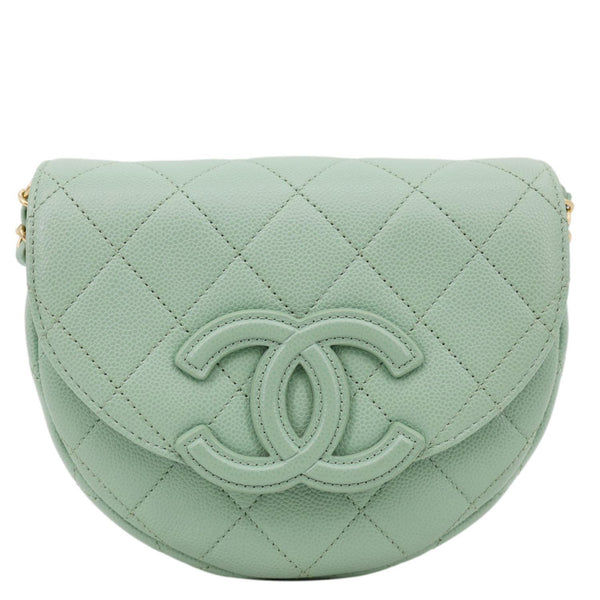 CHANEL Timeless Curved Flap Quilted Leather Chain Shoulder Bag Green