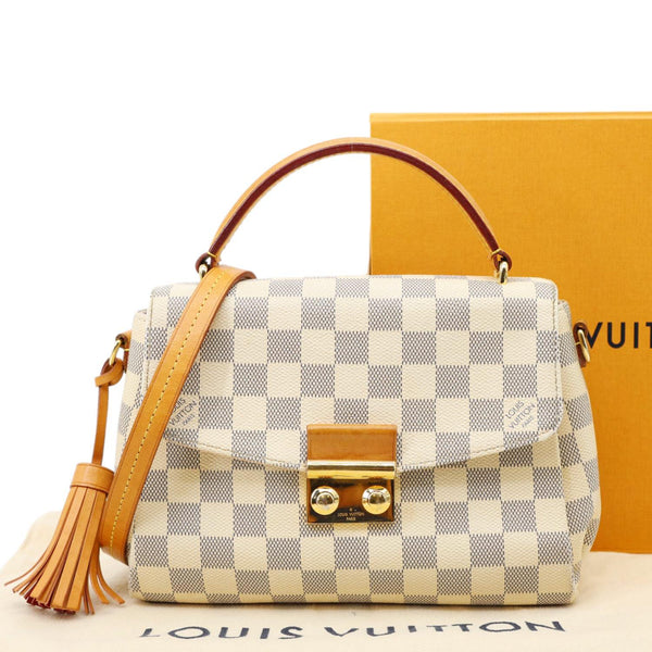 LOUIS VUITTON Croisette Damier Azur Satchel Crossbody Bag Rose Ballerine