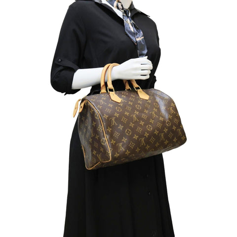 LOUIS VUITTON Speedy 30 Monogram Canvas Satchel Bag Brown