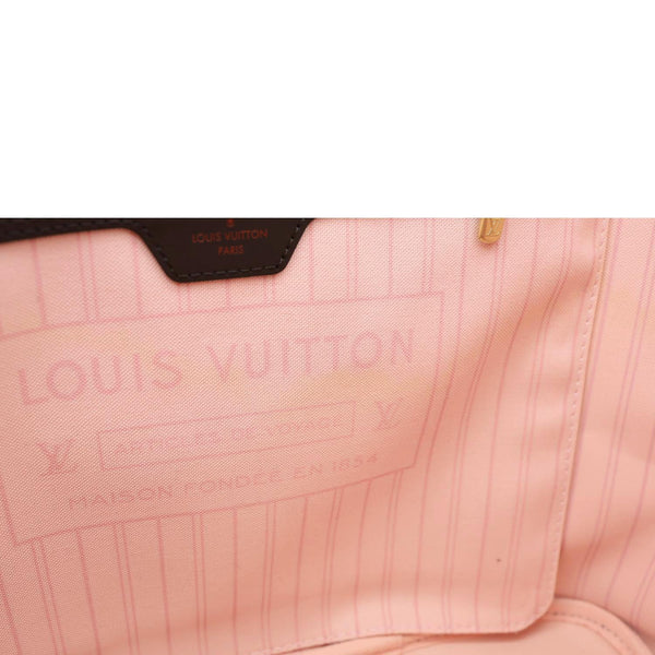 LOUIS VUITTON Neverfull MM Damier Ebene Tote Bag Rose Ballerine