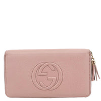 GUCCI Soho Pebbled Calfskin Zip Around Wallet Pink 308280