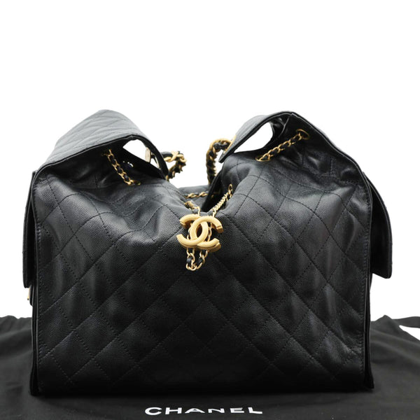 CHANEL 25 Medium Quilted Caviar Leather Chain Shoulder Bag Black