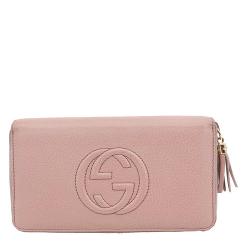 GUCCI Soho Pebbled Calfskin Zip Around Wallet Pink 308280