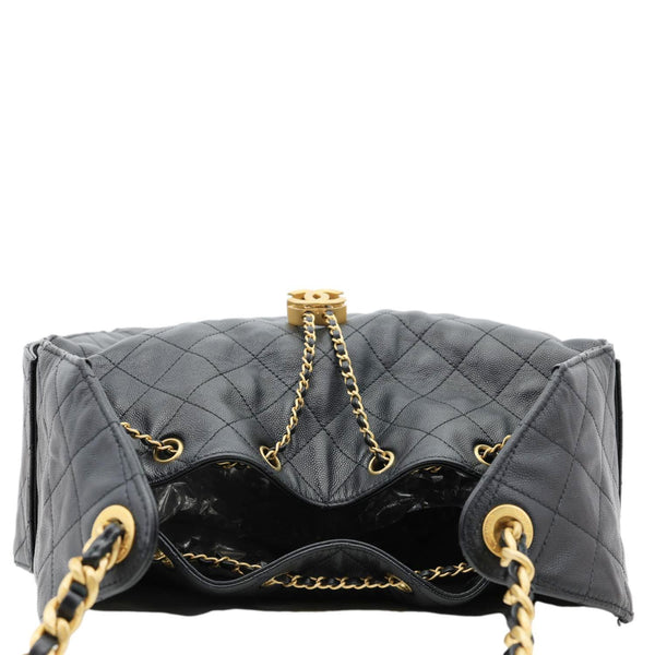 CHANEL 25 Medium Quilted Caviar Leather Chain Shoulder Bag Black