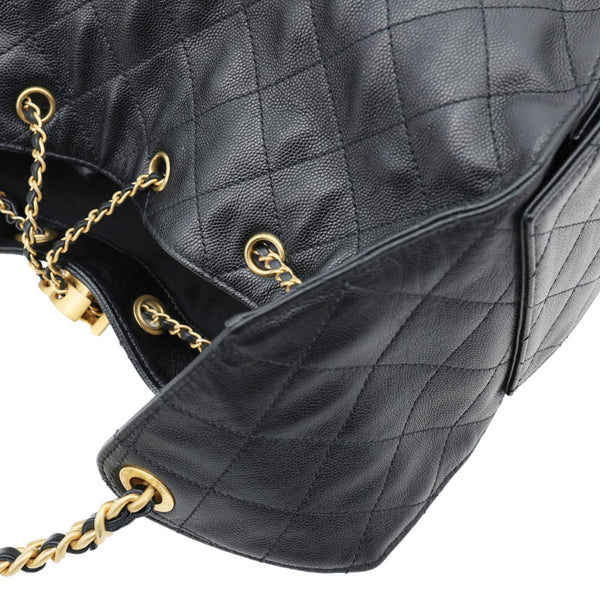 CHANEL 25 Medium Quilted Caviar Leather Chain Shoulder Bag Black