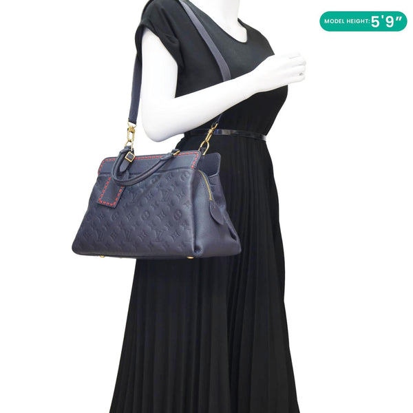 LOUIS VUITTON Vosges MM Whipstitch Monogram Empreinte Leather Shoulder Bag Navy Blue