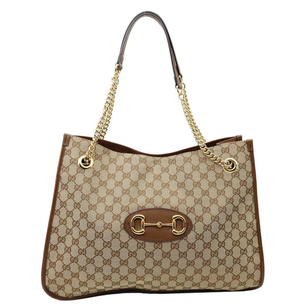 GUCCI Horsebit 1955 Large GG Canvas Tote Bag Beige 623695