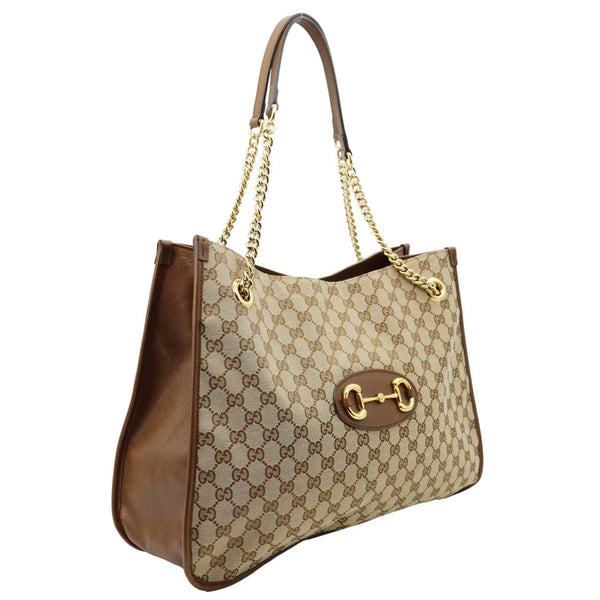 GUCCI Horsebit 1955 Large GG Canvas Tote Bag Beige 623695