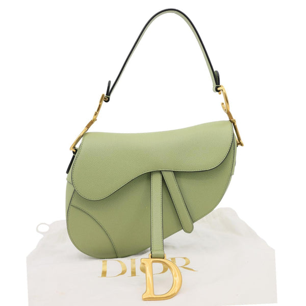 CHRISTIAN DIOR Saddle Grained Calfskin Leather Shoulder Bag Green