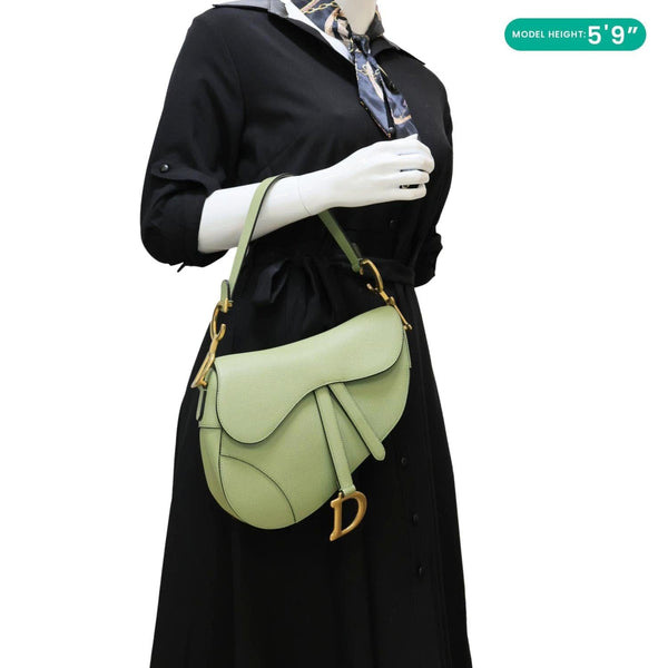 CHRISTIAN DIOR Saddle Grained Calfskin Leather Shoulder Bag Green