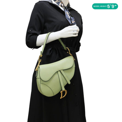 CHRISTIAN DIOR Saddle Grained Calfskin Leather Shoulder Bag Green