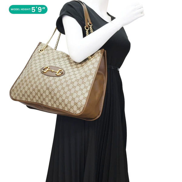 GUCCI Horsebit 1955 Large GG Canvas Tote Bag Beige 623695