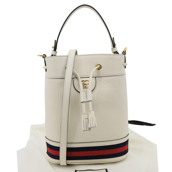 GUCCI GG Ophidia Marmont Leather Bucket Crossbody Bag Off White 610846
