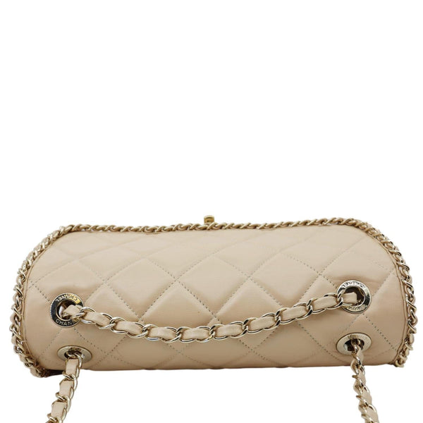 CHANEL Chain All Over Flap Medium Calfskin Crumpled Leather Crossbody Bag Beige