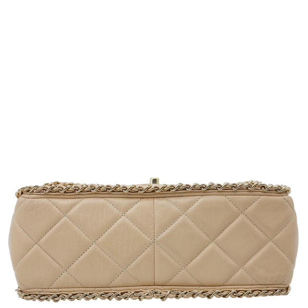 CHANEL Chain All Over Flap Medium Calfskin Crumpled Leather Crossbody Bag Beige