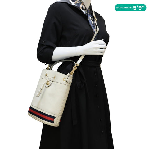 GUCCI GG Ophidia Marmont Leather Bucket Crossbody Bag Off White 610846