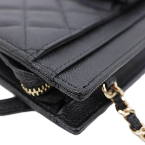 CHANEL CC Multi-Pocket In & Out Quilted Caviar Leather Chain Wallet Black
