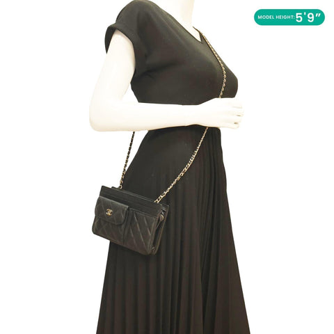 CHANEL CC Multi-Pocket In 
Out Quilted Caviar Leather Chain Wallet Black