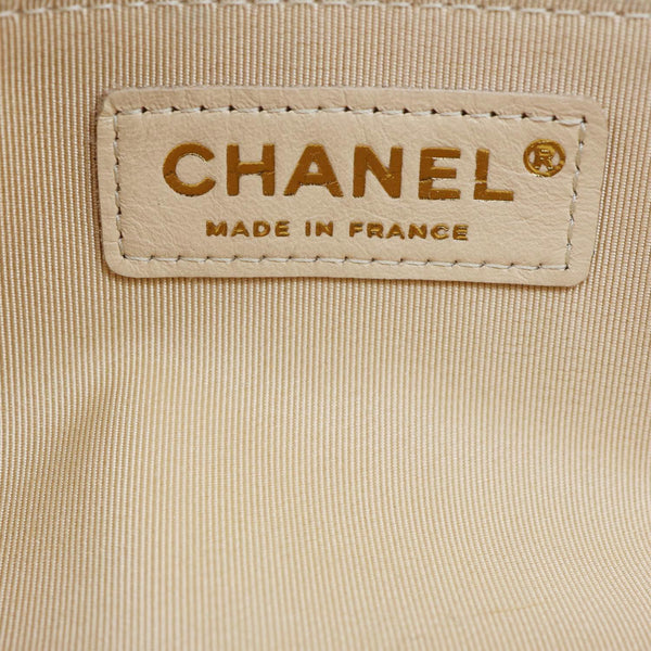 CHANEL Chain All Over Flap Medium Calfskin Crumpled Leather Crossbody Bag Beige