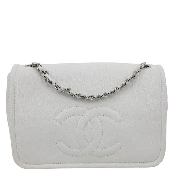 CHANEL Timeless Flap CC Caviar Leather Crossbody Bag White