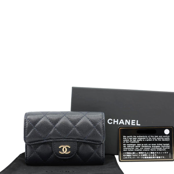 CHANEL Classic Flap Quilted Caviar Leather Card Holder Wallet Black