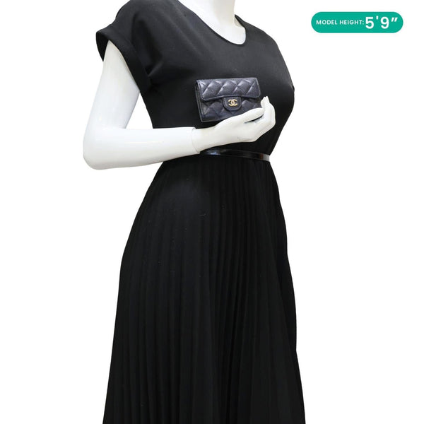 CHANEL Classic Flap Quilted Caviar Leather Card Holder Wallet Black