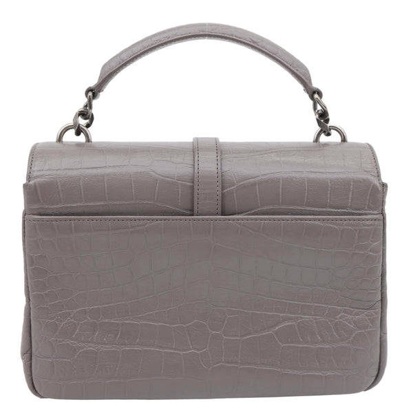 YVES SAINT LAURENT College Medium Crocodile Embossed Leather Satchel Bag Gray