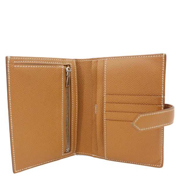 HERMES Bearn Leather Compact Wallet Brown