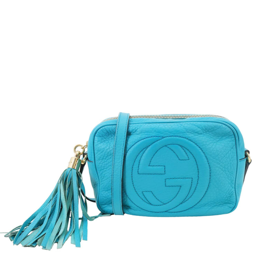 CHANEL GUCCIアルモーダ　オーセンティックブルー GUCCI Soho Disco Leather Camera Crossbody Bag Teal 308364