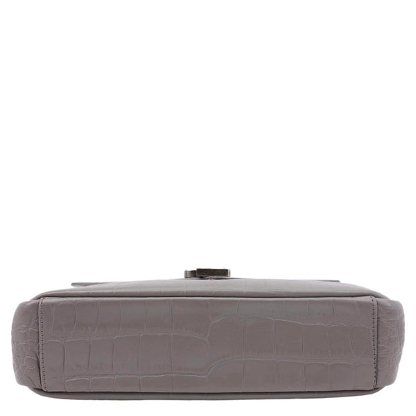 YVES SAINT LAURENT College Medium Crocodile Embossed Leather Satchel Bag Gray