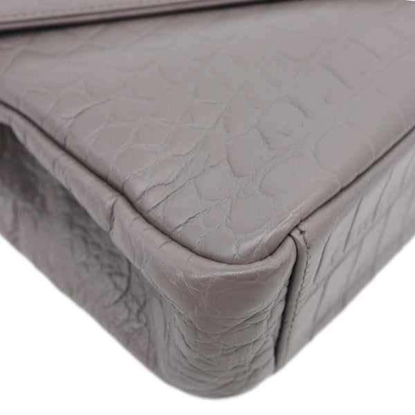 YVES SAINT LAURENT College Medium Crocodile Embossed Leather Satchel Bag Gray